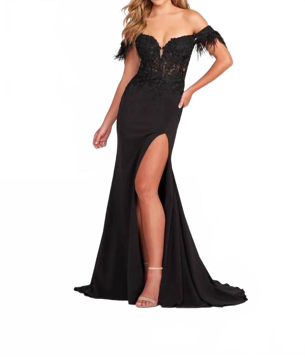 NEW MON CHERI off-the-shoulder formal long gown in black